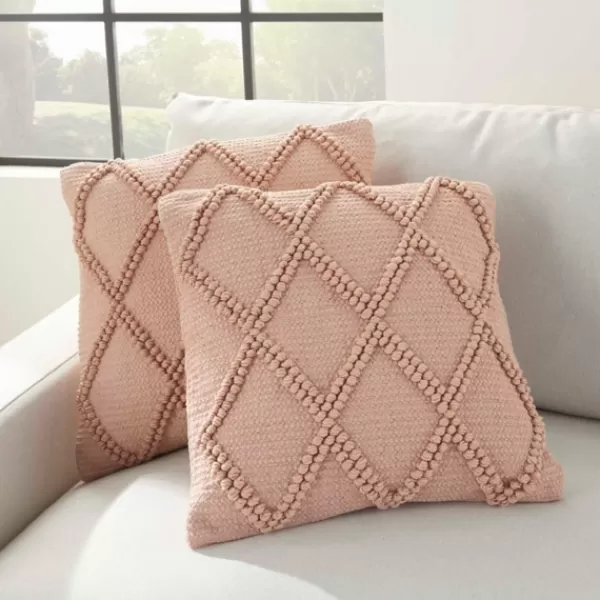 Pillows-Kirkland's Home Blush Knotted Lattice Throw Pillows, Set Of 2 Pink