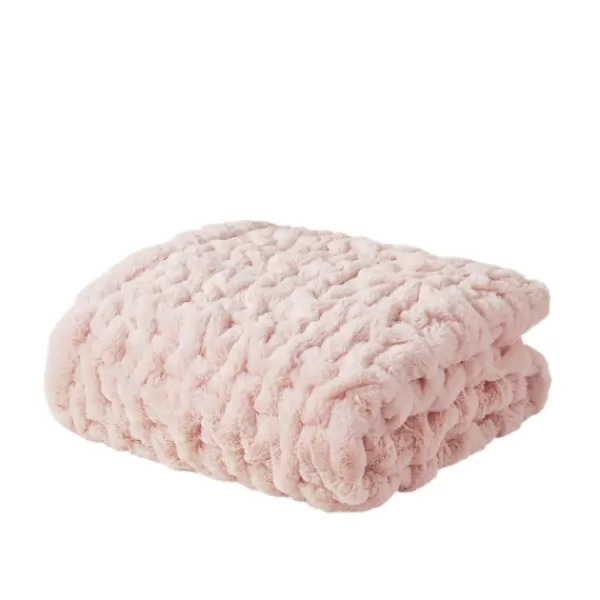 Blankets & Throws-Kirkland's Home Blush Ruched Faux Fur Throw Pink