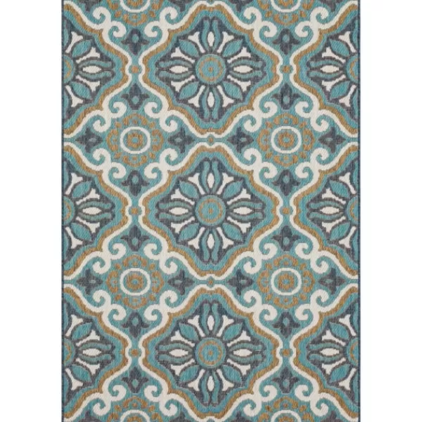 Outdoor Rugs-Kirkland's Home Boho Ikat Indoor/Outdoor Area Rug, 5X7 Blue