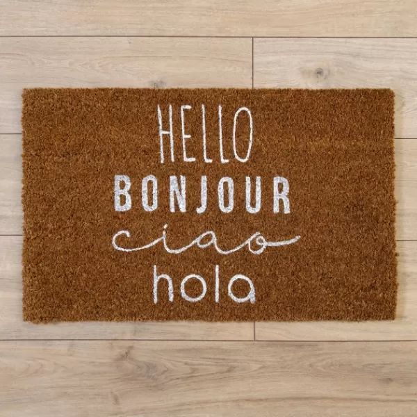 Doormats-Kirkland's Home Bonjour Ciao Hola Doormat Tan/White