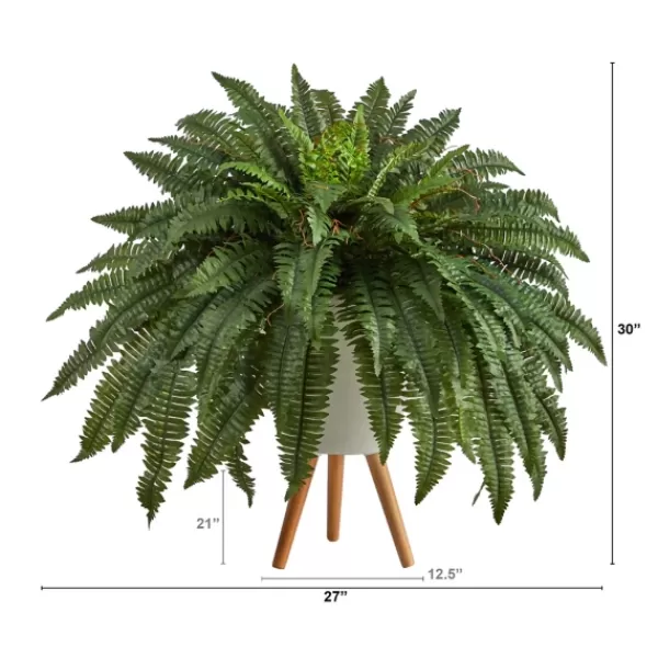 Trees & Topiaries-Kirkland's Home Boston Fern Arrangement In White Planter