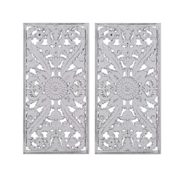 Wall Plaques-Kirkland's Home Botanical Wood Carved Panel Wall Plaques, Set Of 2 White