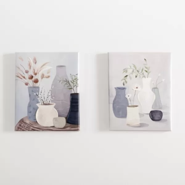 Canvas Art-Kirkland's Home Botanicals In Blue Vases Canvas Prints, Set Of 2 Blue/Gray/White