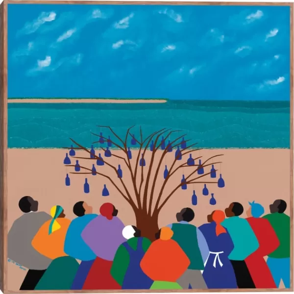 Framed Art-Kirkland's Home Bottle Tree Gullah Islands Framed Canvas Art Print Blue/Tan/Multi