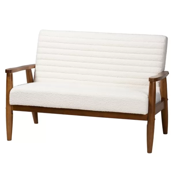 Sofas & Loveseats-Kirkland's Home Boucle & Wood Frame Loveseat Ivory