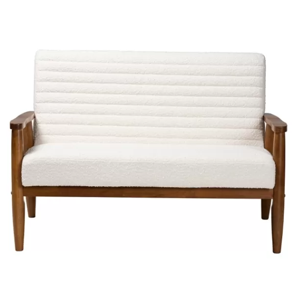 Sofas & Loveseats-Kirkland's Home Boucle & Wood Frame Loveseat Ivory