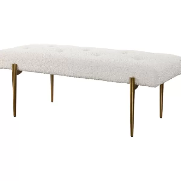 Benches & Ottomans-Kirkland's Home Boucle Seat And Gold Legs Bench White