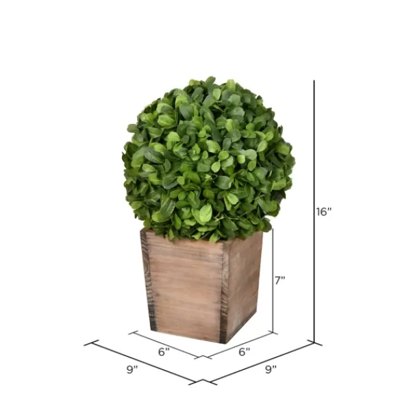 Arrangements & Greenery-Kirkland's Home Boxwood Ball And Wooden Box Arrangement Green