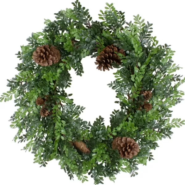 Wreaths-Kirkland's Home Boxwood Pinecone Christmas Wreath Green/Brown