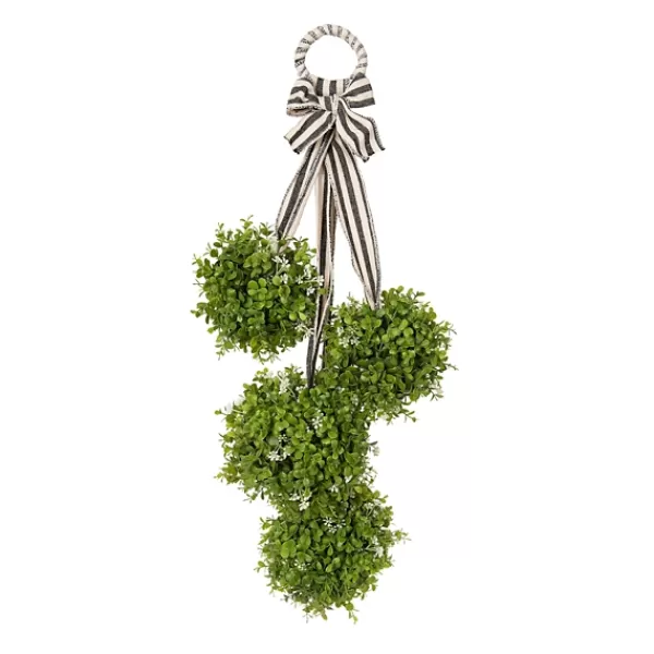 Wreaths-Kirkland's Home Boxwood Swag With Striped Ribbon Green