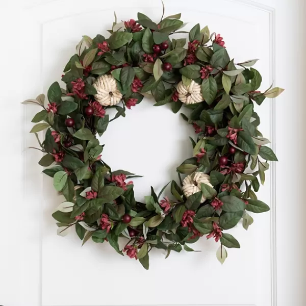 Wreaths-Kirkland's Home Braided Pumpkins And Berries Harvest Wreath Green/White