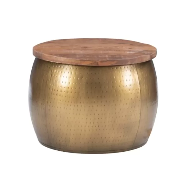 Coffee Tables-Kirkland's Home Brass Hammered Drum Storage Coffee Table Brown