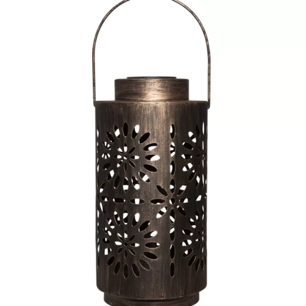 Outdoor Lighting-Kirkland's Home Brass Metal Flower Cutout Solar Lantern Brown