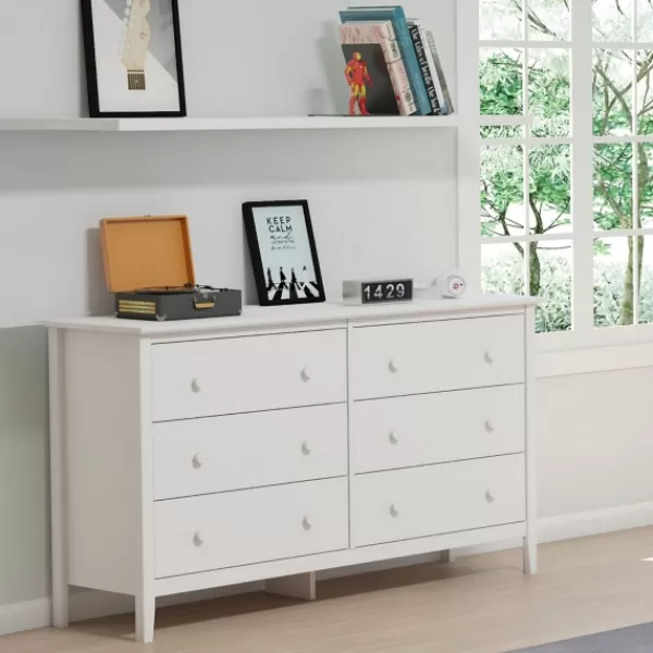 Dressers & Chests-Kirkland's Home Brazilian Pine Wood 6-Drawer Dresser White