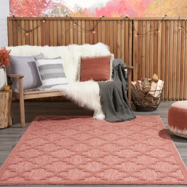 Outdoor Rugs-Kirkland's Home Bright Coral Trellis Outdoor Area Rug, 4X6 Pink/White