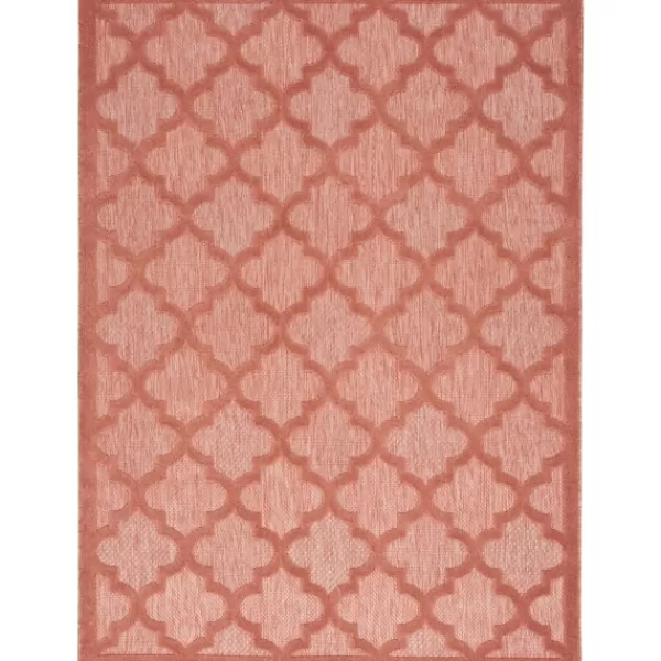 Outdoor Rugs-Kirkland's Home Bright Coral Trellis Outdoor Area Rug, 4X6 Pink/White