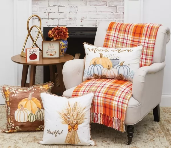 Blankets & Throws-Kirkland's Home Bright Orange Harvest Plaid Throw Orange/White