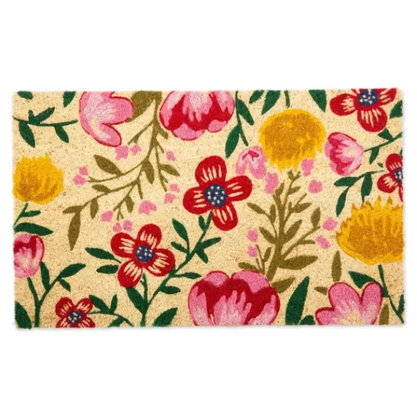 Doormats-Kirkland's Home Bright Summer Blossoms Coir Doormat Tan/Pink/Yellow