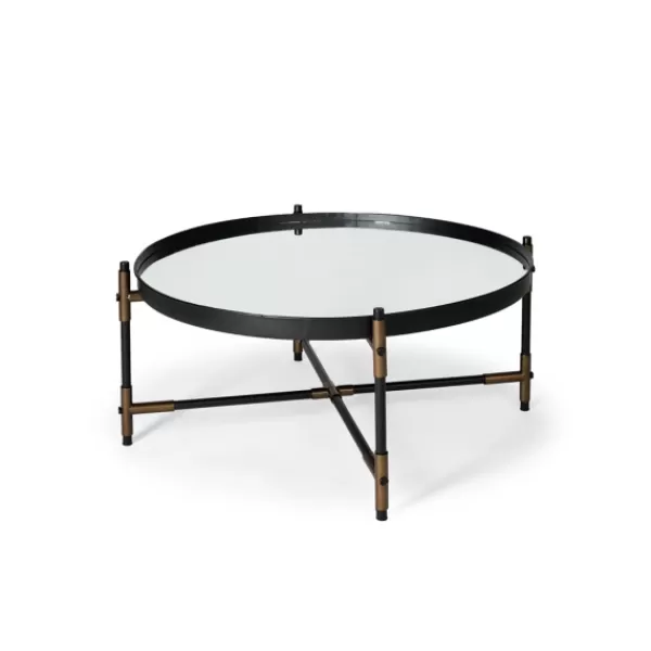 Coffee Tables-Kirkland's Home Bronze And Onyx Mirror Top Round Coffee Table