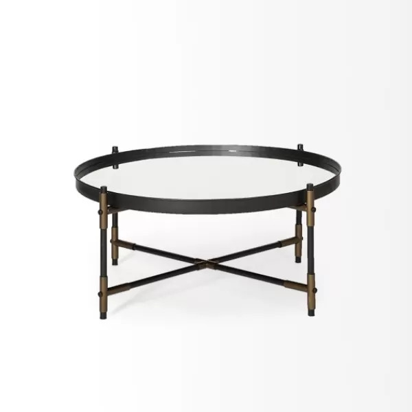 Coffee Tables-Kirkland's Home Bronze And Onyx Mirror Top Round Coffee Table