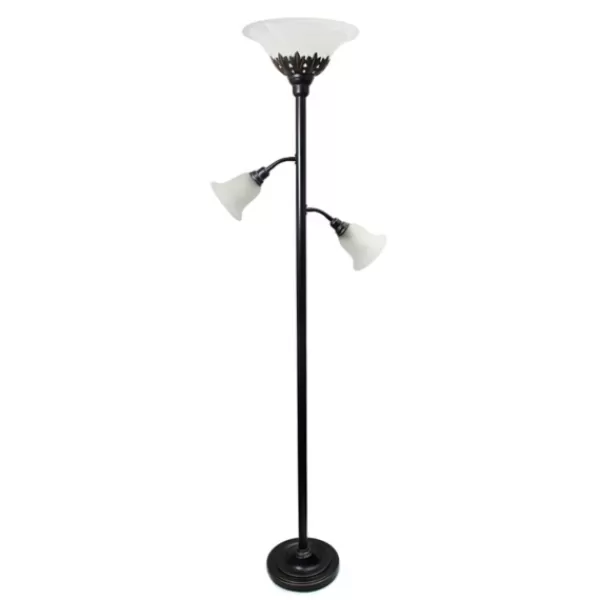 Floor Lamps-Kirkland's Home Bronze And White 3-Scallop Glass Floor Lamp Brown