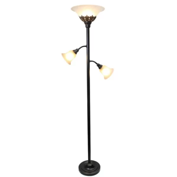 Floor Lamps-Kirkland's Home Bronze And White 3-Scallop Glass Floor Lamp Brown