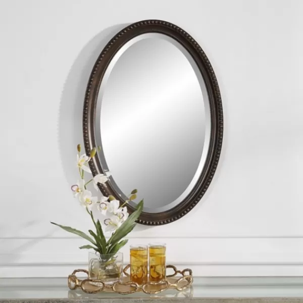 Decorative Mirrors-Kirkland's Home Bronze Beaded Frame Oval Mirror