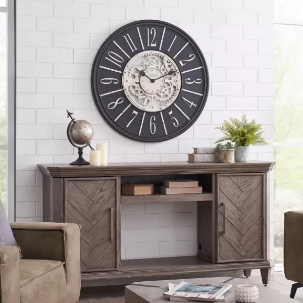 Clocks-Kirkland's Home Bronze Frame Montevello Gears Wall Clock Ivory