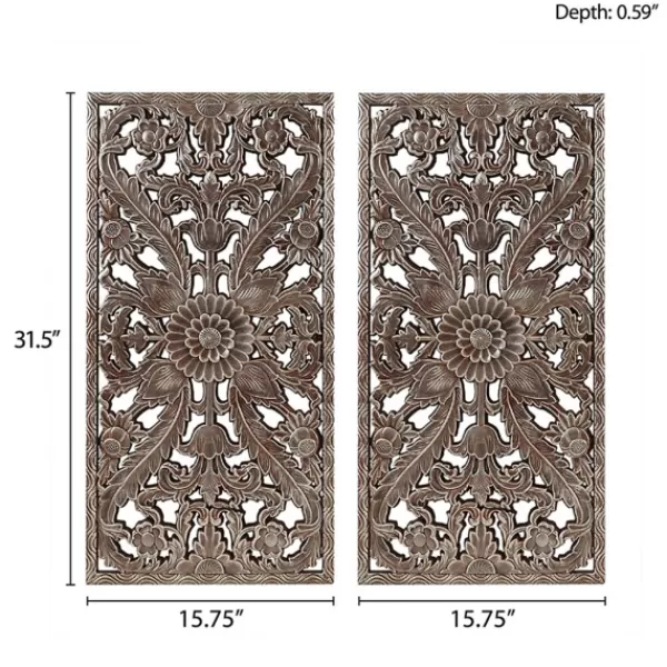 Wall Plaques-Kirkland's Home Bronze Madison Park Floral Wall Plaques, Set Of 2 Brown