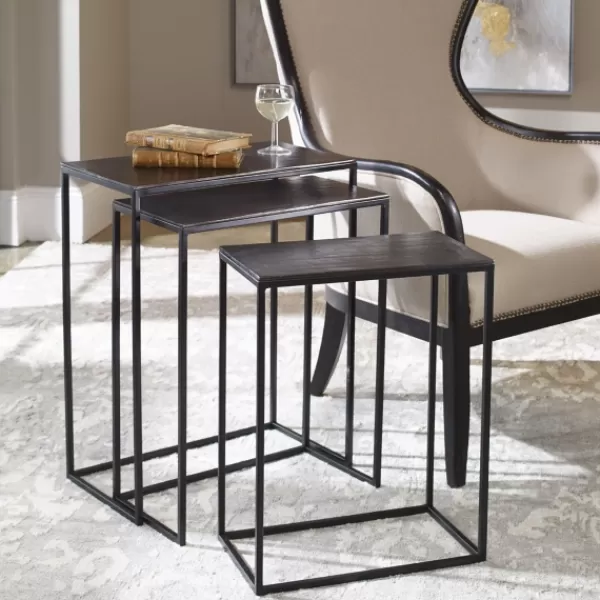 Accent & End Tables-Kirkland's Home Bronze Metal Nesting Side Tables, Set Of 3 Black