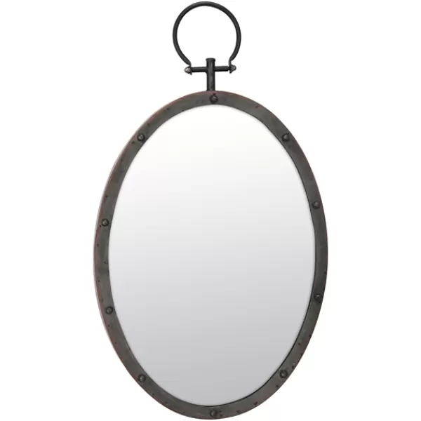 Decorative Mirrors-Kirkland's Home Bronze Metal Oval Ring And Rivet Trim Mirror