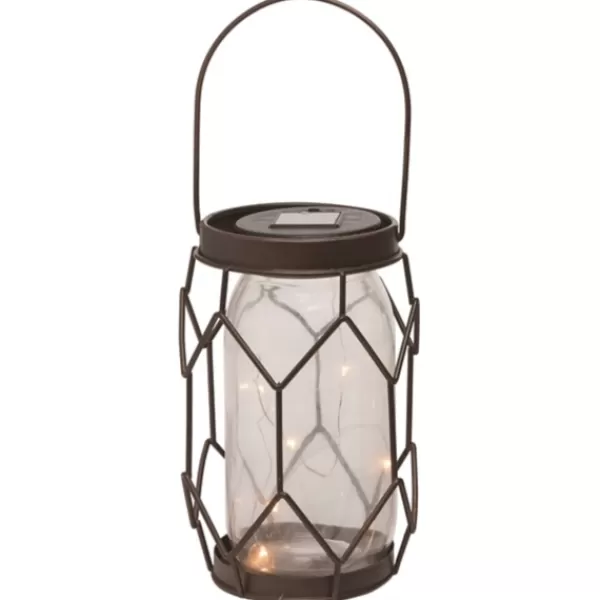 Outdoor Lighting-Kirkland's Home Bronze Metal Solar Mason Jar Lantern Brown