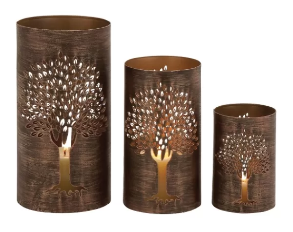 Candle Holders-Kirkland's Home Bronze Metal Tree Hurricanes, Set Of 3 Brown