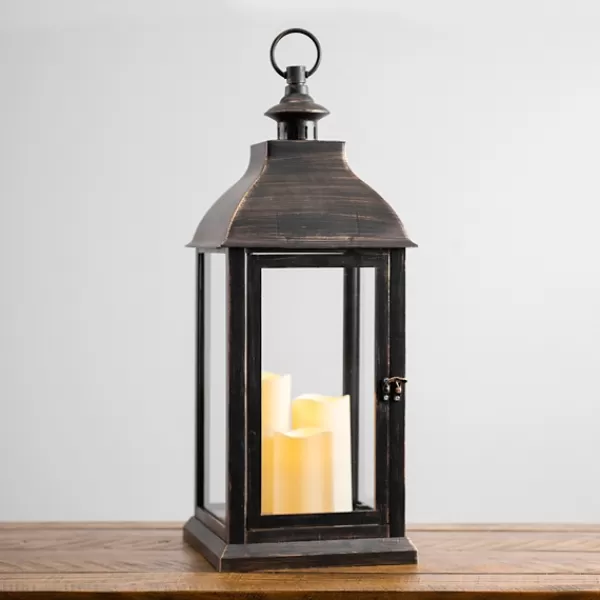 Lanterns-Kirkland's Home Bronze Plastic Lantern With Led Pillar Candles Brown