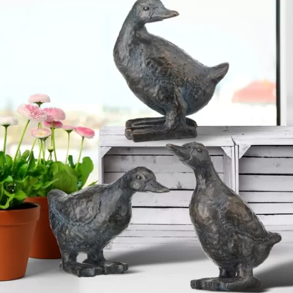 Statues & Figurines-Kirkland's Home Bronze Textured Duckling Statues, Set Of 3 Brown