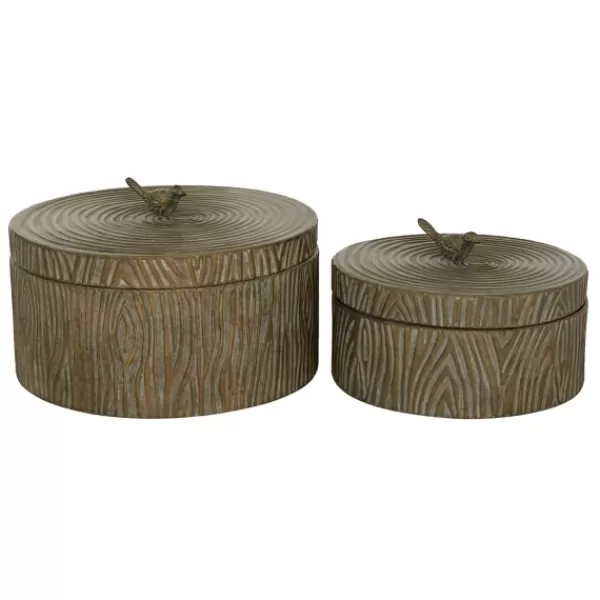 Baskets & Boxes-Kirkland's Home Bronze Tree Bark Round Metal Boxes, Set Of 2 Brown