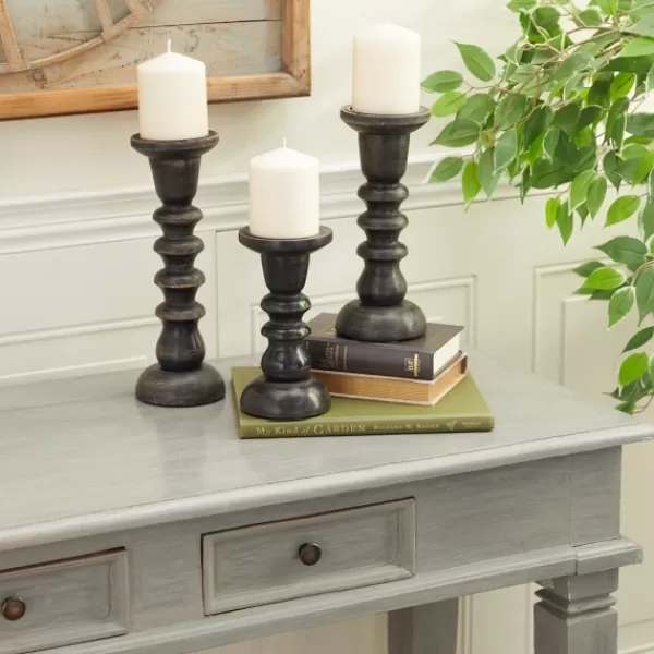 Candle Holders-Kirkland's Home Bronze Wood Column Candle Holders, Set Of 3 Brown