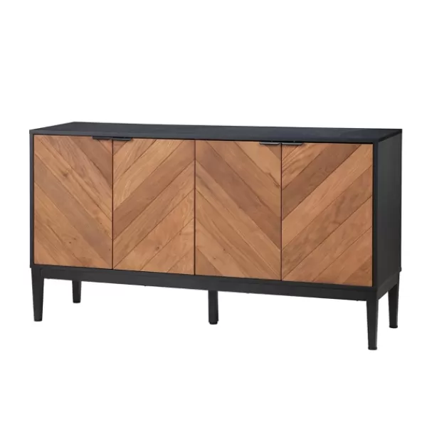 Cabinets & Sideboards-Kirkland's Home Brown And Black Wood Chevron 4-Door Sideboard Brown/Black