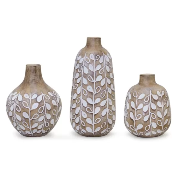 Vases-Kirkland's Home Brown And White Resin Leaf Vases, Set Of 3 Brown/White