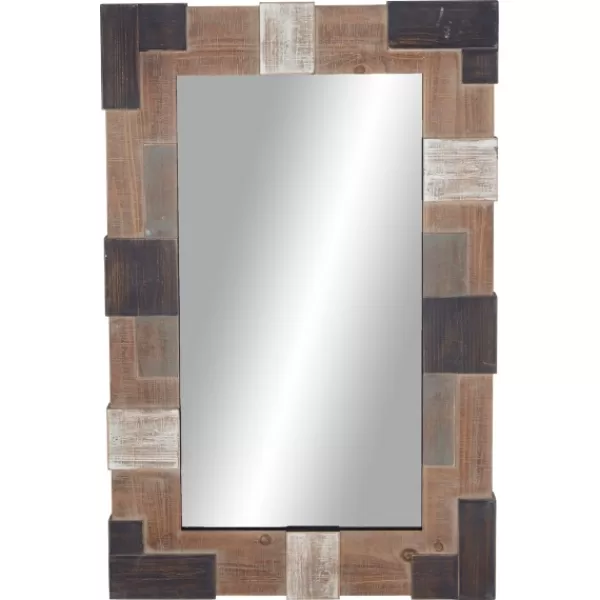 Decorative Mirrors-Kirkland's Home Brown And White Square Strips Wood Framed Mirror