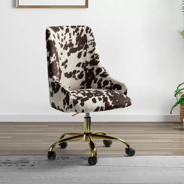 Office Furniture-Kirkland's Home Brown And White Upholstered Cow Print Office Chair Brown/White