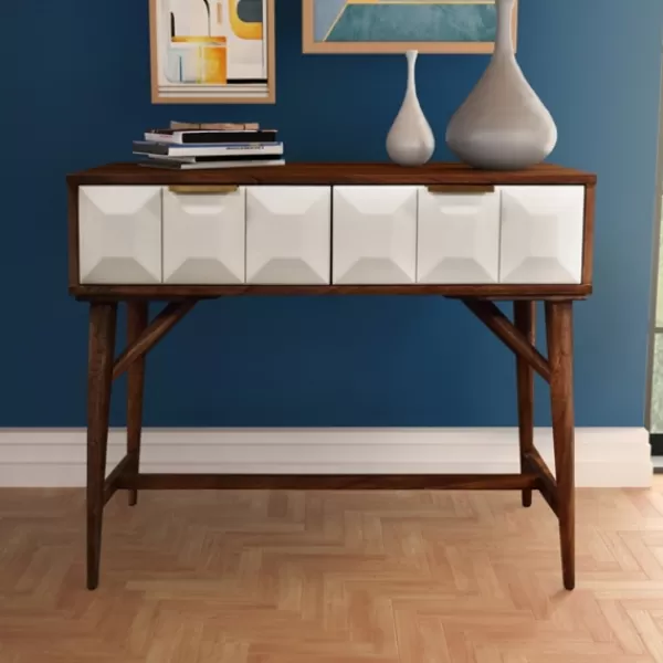 Console Tables-Kirkland's Home Brown And White Wood 2-Drawer Console Table Brown/White