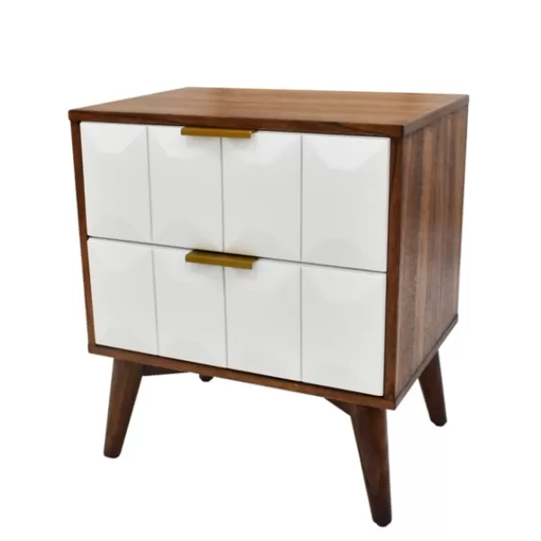 Nightstands-Kirkland's Home Brown And White Wood 2-Drawer Nightstand