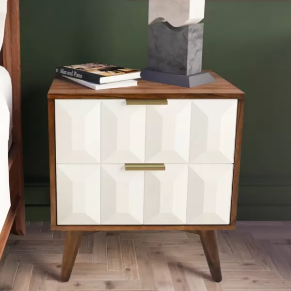 Nightstands-Kirkland's Home Brown And White Wood 2-Drawer Nightstand