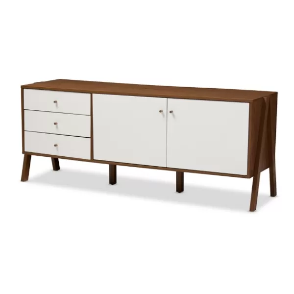 Cabinets & Sideboards-Kirkland's Home Brown And White Wood Mid-Century Modern Sideboard