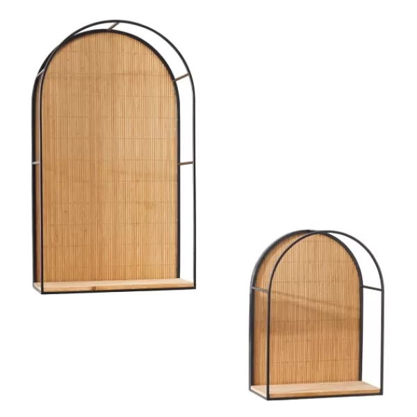 Shelves-Kirkland's Home Brown Bamboo Arched Modern Wall Shelves, Set Of 2