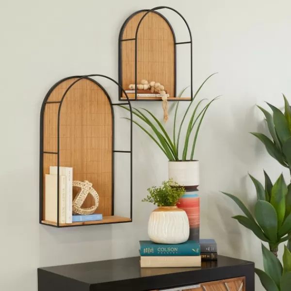 Shelves-Kirkland's Home Brown Bamboo Arched Modern Wall Shelves, Set Of 2