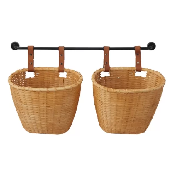 Shelves-Kirkland's Home Brown Bamboo Basket And Metal Bar Wall Shelf