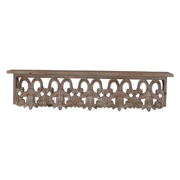 Shelves-Kirkland's Home Brown Carved Scroll Wooden Wall Shelf