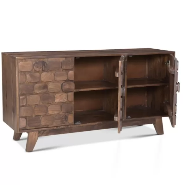 Cabinets & Sideboards-Kirkland's Home Brown Carved Wood Woven 3-Door Sideboard